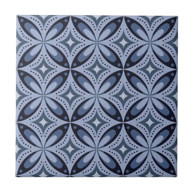 Blue Geometric Pattern Retro Style Kakelplatta (Framsidan)