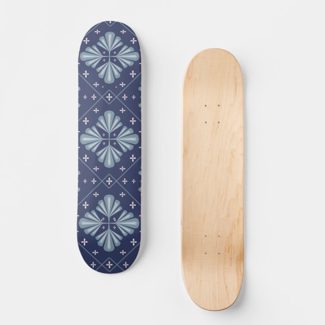 Blue Geometric shapes Pattern  Mini Skateboard Bräda 18,5 Cm (Framsida)
