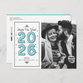 Blue Geometric Typography 2025 nyår Helg Vykort