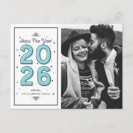 Blue Geometric Typography 2025 nyår Helg Vykort