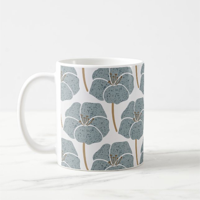Blue Geranium Flowers Romantic Mönster. Kaffemugg (Vänster)