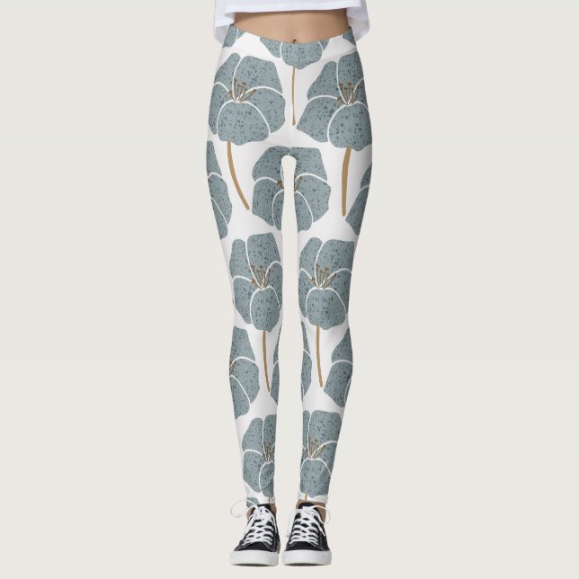 Blue Geranium Flowers Romantic Mönster. Leggings (Framsida)