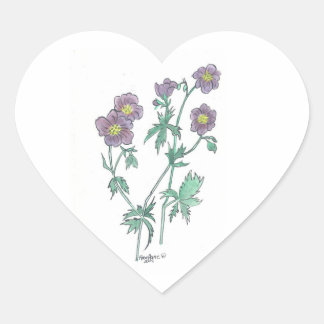 Blue Geranium Heart Sticker Hjärtformat Klistermärke