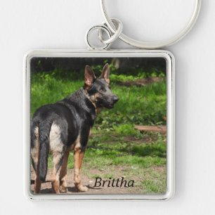 Blue German Shepherd Fyrkantig Silverfärgad Nyckelring
