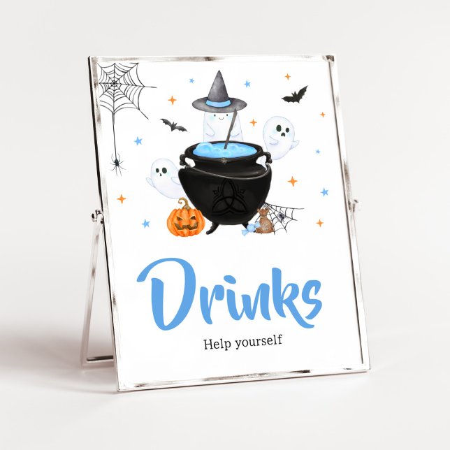 Blue Ghost Halloween Baby är en brinnande drink Poster (Baby is Brewing Baby Shower Drinks Sign)