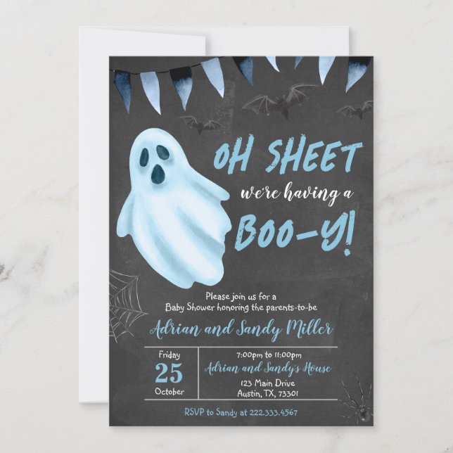 Blue Ghost Halloween Baby Shower-inbjudan Inbjudningar (Framsida)