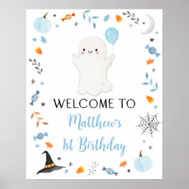 Blue Ghost Halloween Birthday Välkommen Poster