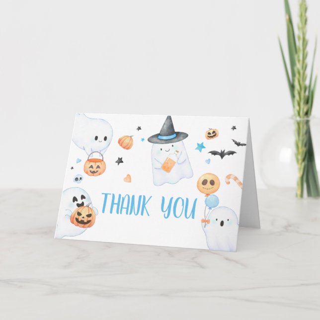 Blue Ghost Halloween Little Boo Baby Shower Tack Kort (Framsida)
