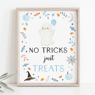 Blue Ghost Halloween No Tricks Only Treats Sign Poster