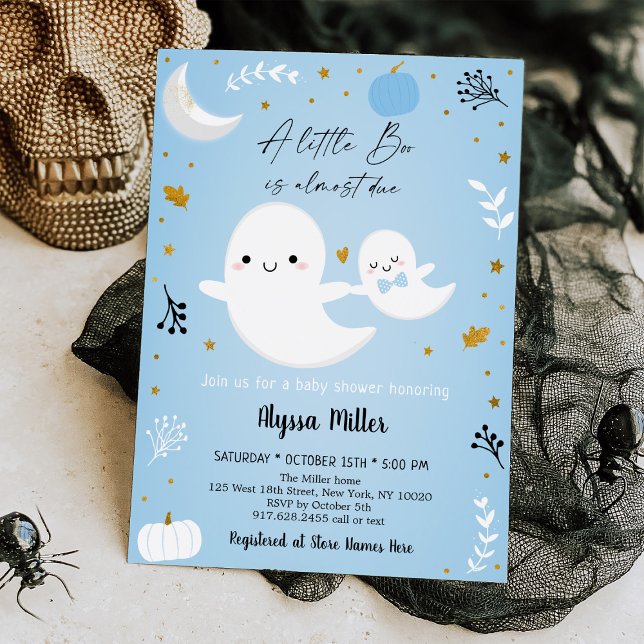 Blue Ghost Little Boo Halloween Baby Shower Inbjudningar (Skapare uppladdad)