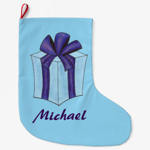 Blue Gift jul Hanukkah Helgdag Present Bow Stor Julstrumpa