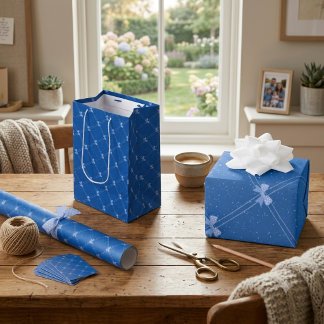 Blue Gift, White Polka Dots & Blue Bow Pattern