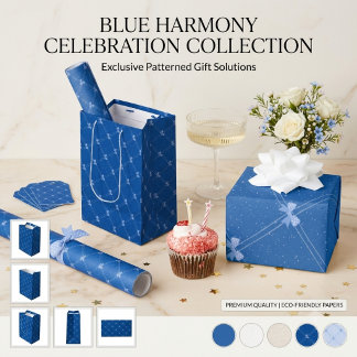 Blue Gift, White Polka Dots & Blue Bow Pattern Presentpapper