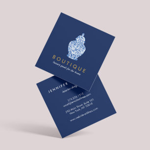 Blue Ginger Burk Pottery Logotyp Designer Blue/Whi Fyrkantigt Visitkort