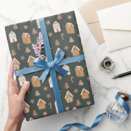 Blue Gingerbread House Christmas Pattern Presentpapper