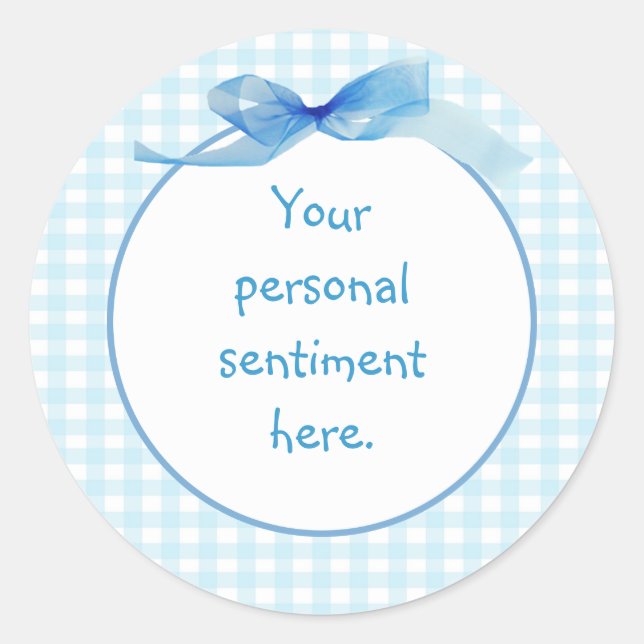 Blue Gingham 2 Runt Klistermärke (Framsida)