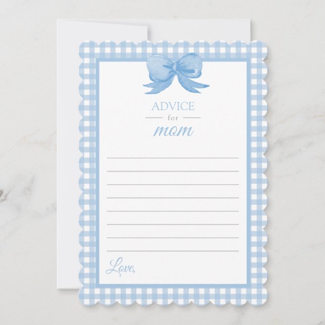 Blue Gingham Advice for Mamma Baby Shower Stationa Inbjudningar (Framsida)