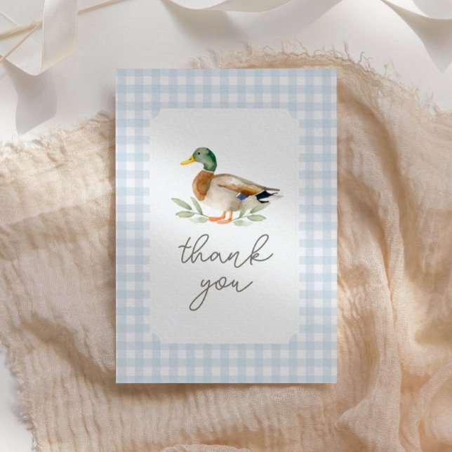 Blue Gingham Anka Baby Shower Tack Kort (Skapare uppladdad)