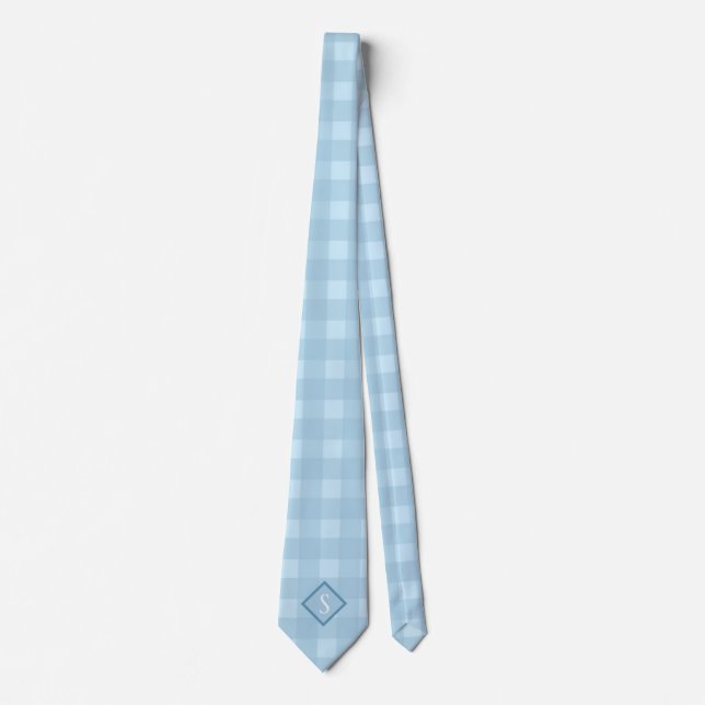Blue Gingham Avslappnad Monogram Necktie Slips (Framsida)