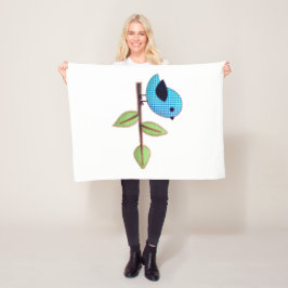 Blue Gingham Baby Bird med Embroidery Löv Fleecefilt
