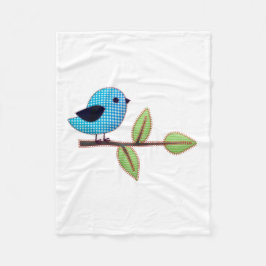 Blue Gingham Baby Bird med Embroidery Löv Fleecefilt