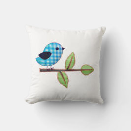 Blue Gingham Baby Bird med Embroidery Löv Kudde