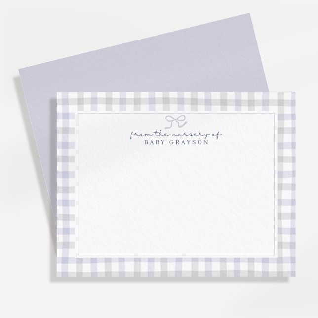 Blue Gingham Baby Boy Nursery Note Card Meddelande (Skapare uppladdad)