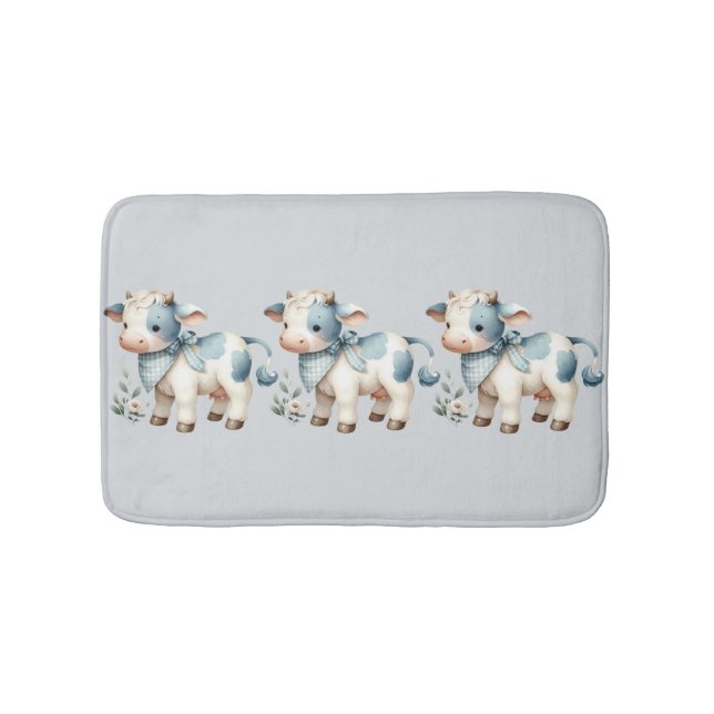 Blue Gingham Baby Cow Pastel Farm Aesthetic Badrumsmatta (Framsidan)