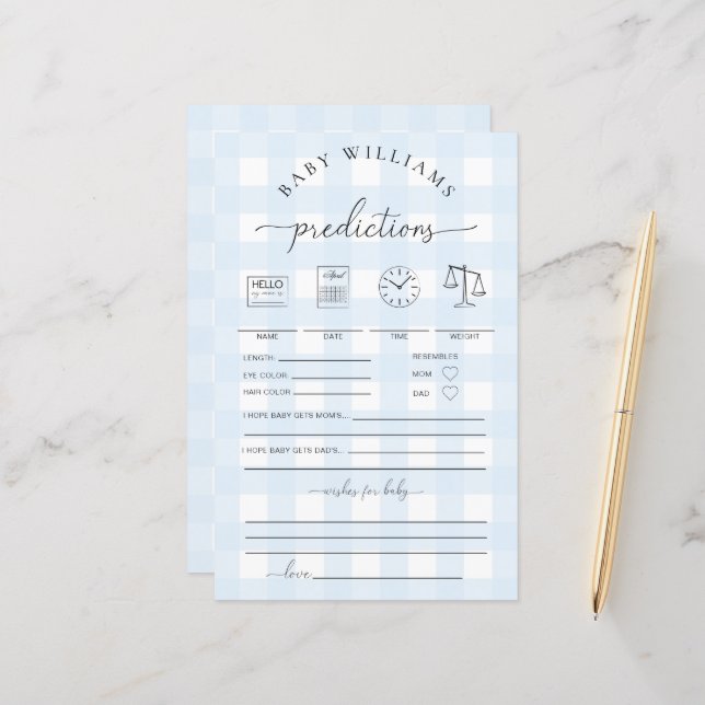 Blue Gingham Baby Predictions Game (Fram/Back In Situ)