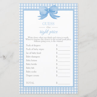 Blue Gingham Baby Shower gissar Prist spel
