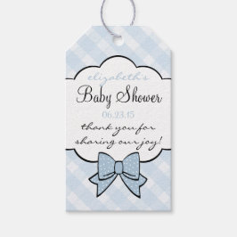 Blue Gingham Baby Shower Guest Favests Tack Presentetikett
