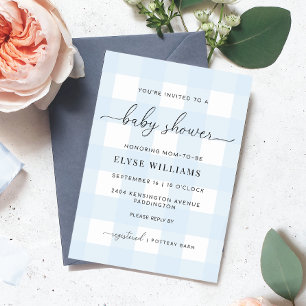 Blue Gingham Baby Shower-inbjudan Inbjudningar