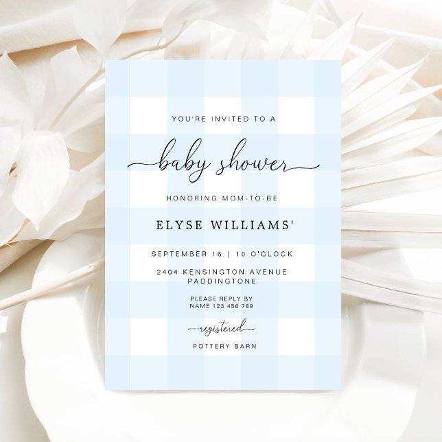 Blue Gingham Baby Shower-inbjudan Inbjudningar (Baby Shower Invitation Blue Gingham )