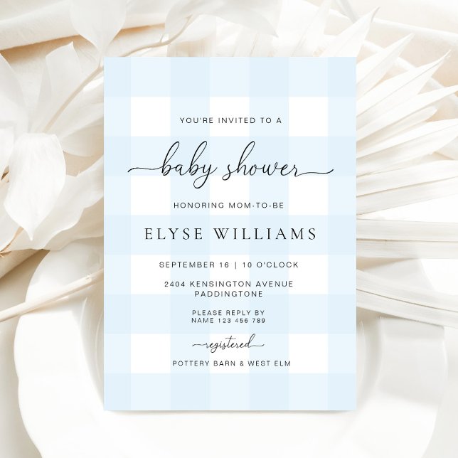 Blue Gingham Baby Shower Inbjudningar (Baby Shower Invitation Blue Gingham )