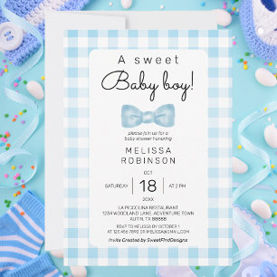 Blue Gingham Baby Shower Inbjudningar