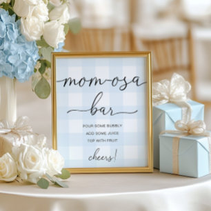 Blue Gingham Baby Shower Mamma-osa Pub-tecken Poster