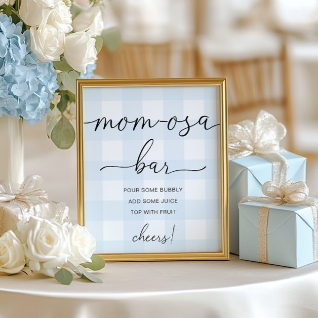 Blue Gingham Baby Shower Mamma-osa Pub-tecken Poster (Skapare uppladdad)