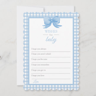 Blue Gingham Baby Shower Önskemål för Baby Card Inbjudningar