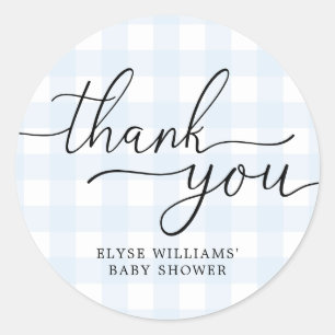 Blue Gingham Baby Shower Tack Favor Sticker Runt Klistermärke