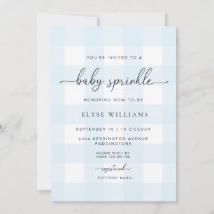 Blue Gingham Baby Sprinkle Inbjudningar