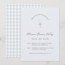 Blue Gingham Baptism Christening Kor bjudande