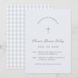 Blue Gingham Baptism Christening Kor bjudande Inbjudningar