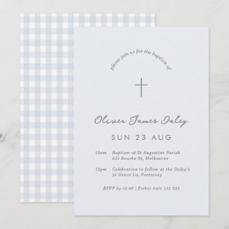 Blue Gingham Baptism Christening Kor bjudande Inbjudningar
