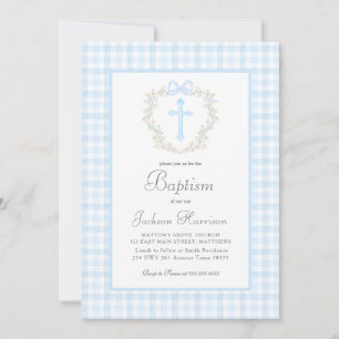 Blue Gingham Baptism-inbjudan, Boy Baptism Inbjudningar