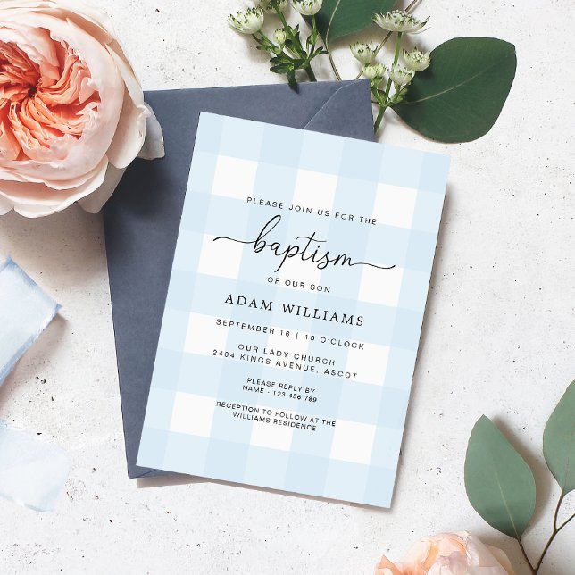 Blue Gingham Baptism-inbjudan Inbjudningar (Skapare uppladdad)