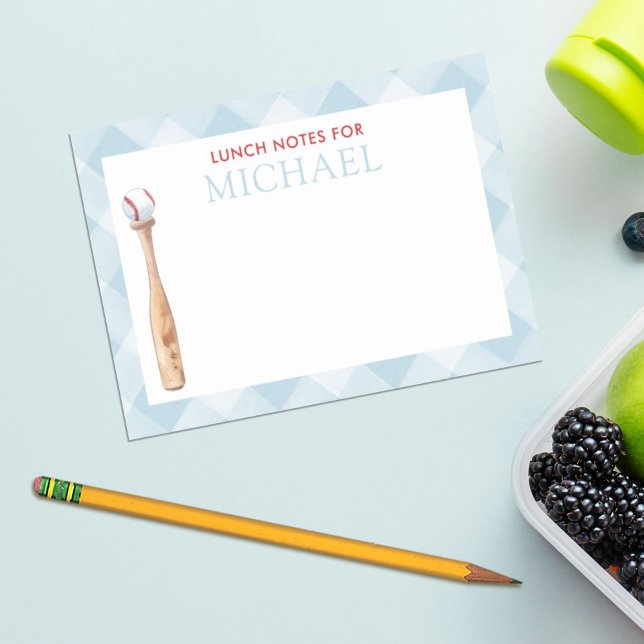 Blue Gingham Baseball Kids Anpassningsbar Lunch Bo Post-it Block (Skapare uppladdad)