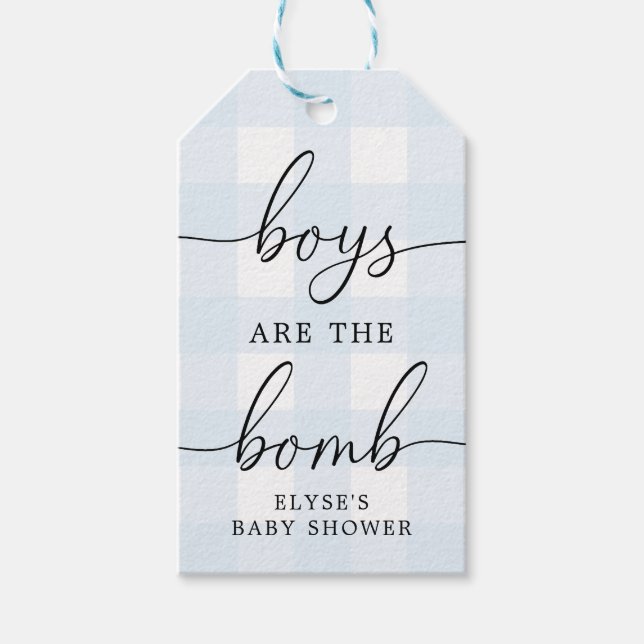 Blue Gingham Bath Bomb Favor Tag Presentetikett (Framsidan)