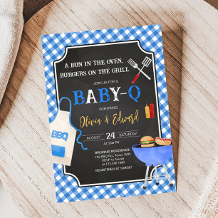 Blue Gingham BBQ Baby Shower Inbjudningar