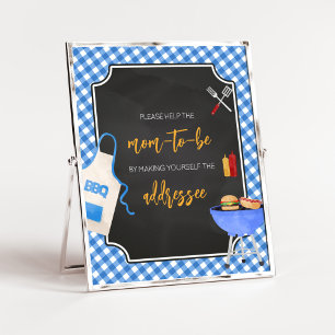 Blue Gingham BBQ Baby Shower Kuvert Station Poster