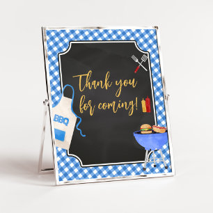 Blue Gingham BBQ Baby Shower Tack för att du kom Poster